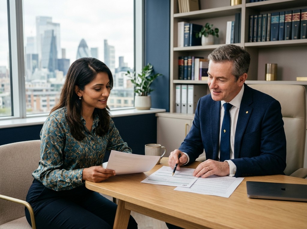 Hunter Stone Law consultation — advisors reviewing documents together in a modern office